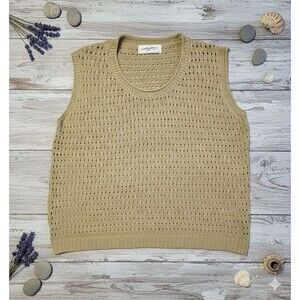 Carly Jean Los Angeles,Open Knit Sleeveless Sweater Vest Pullover Top,Size M Tan